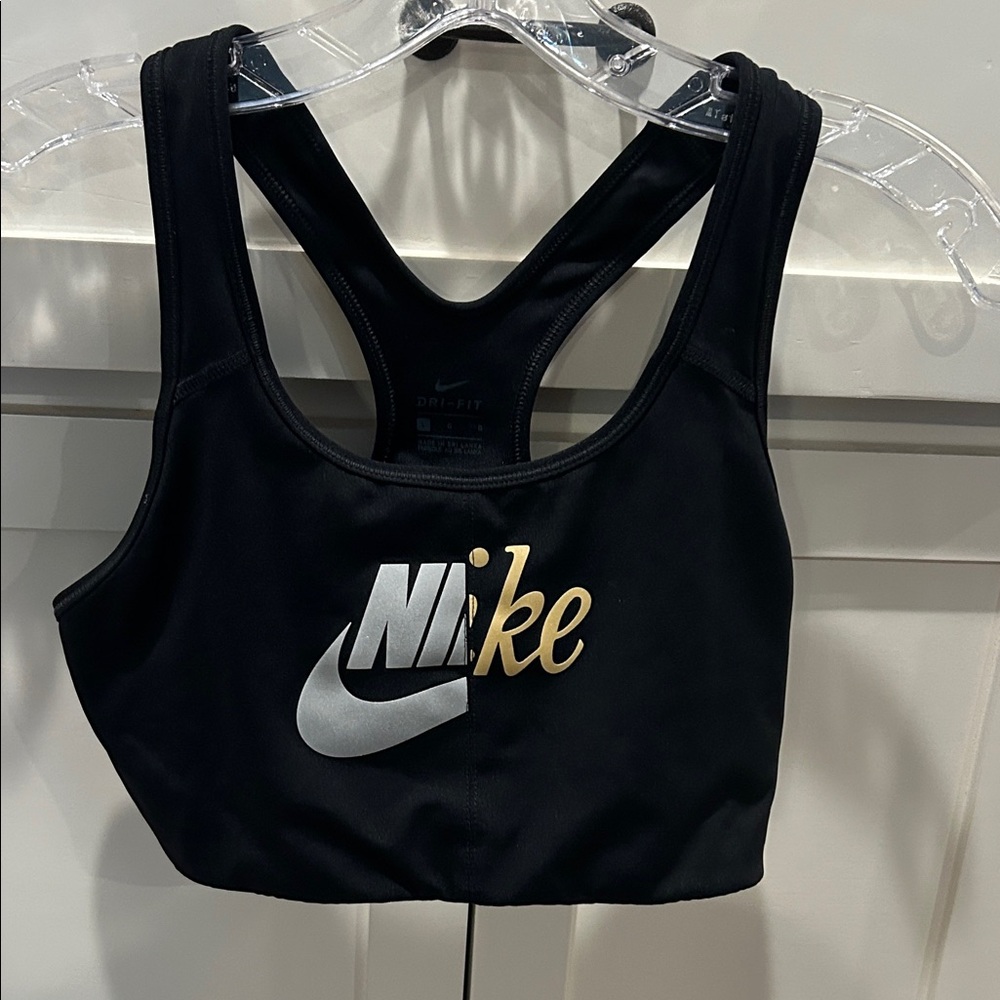 Nike Black Sports Bra with Silver and Gold Logo